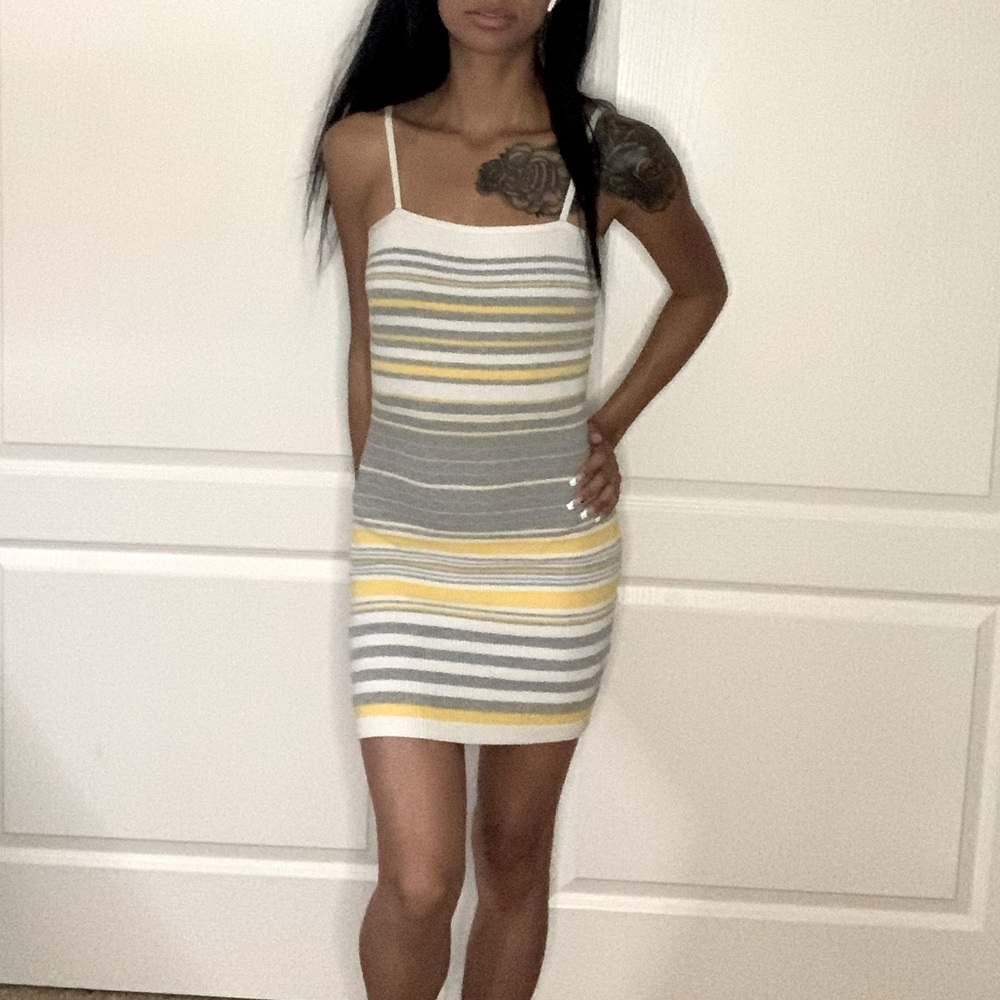 White, grey and yellow Striped summer dress !